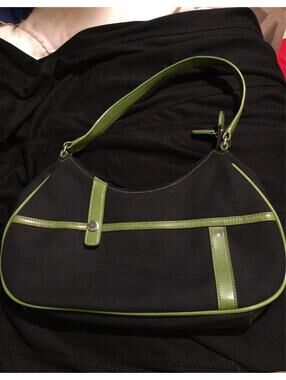 Vintage Franco Sarto Black and Green Shoulder Bag